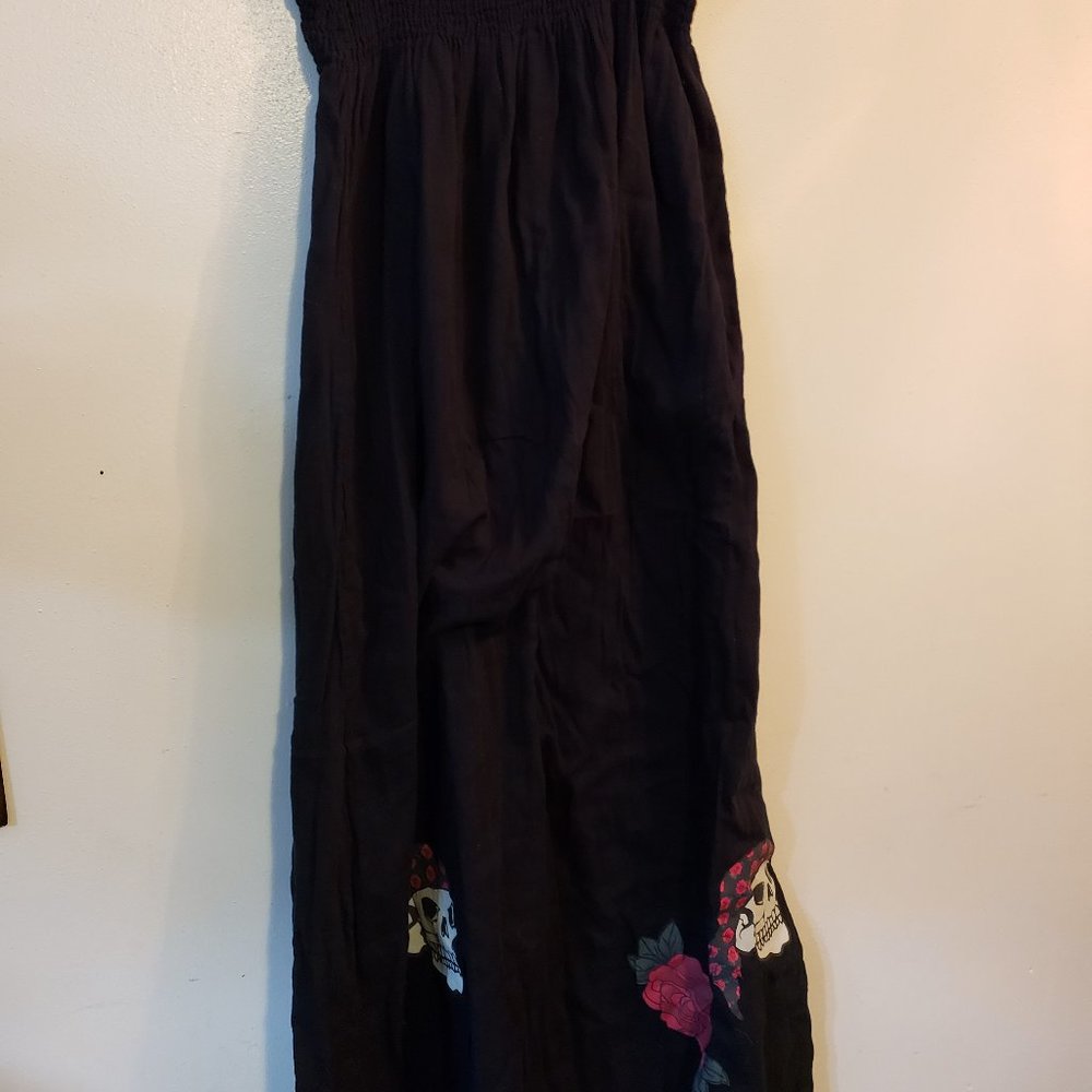 Derek Heart Strapless Rose Skull Midi Dress Black Size L - Picture 1 of 5
